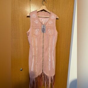 Embroidered Fringe Pink Dress